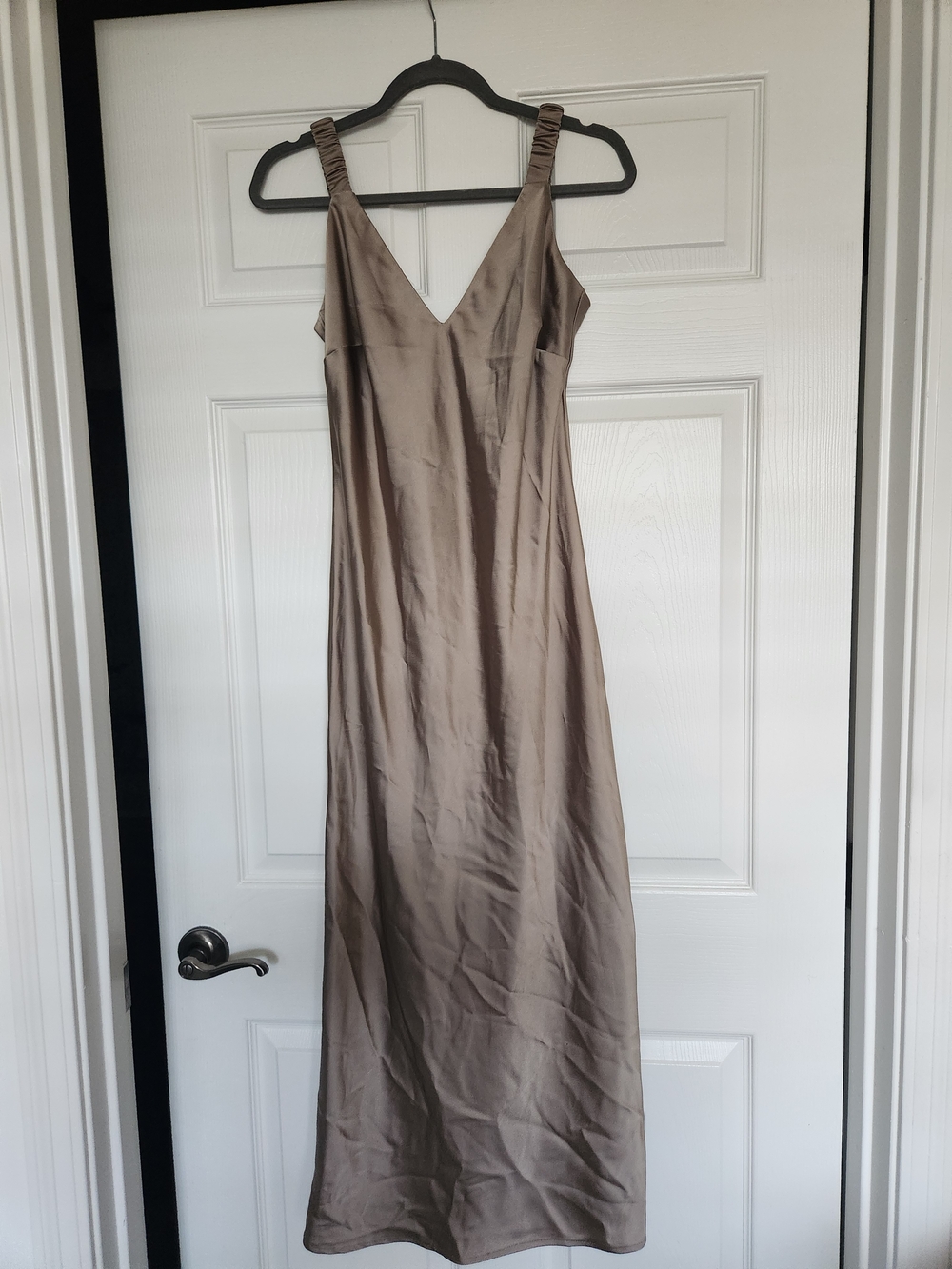 a new day Taupe Satin Maxi Dress with Ruched Straps